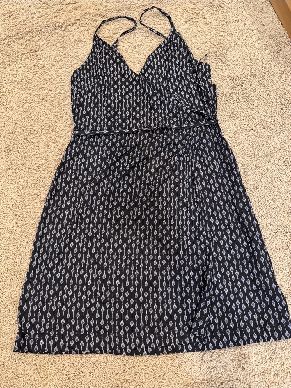 H&M Navy and White Printed Midi Wrap Dress